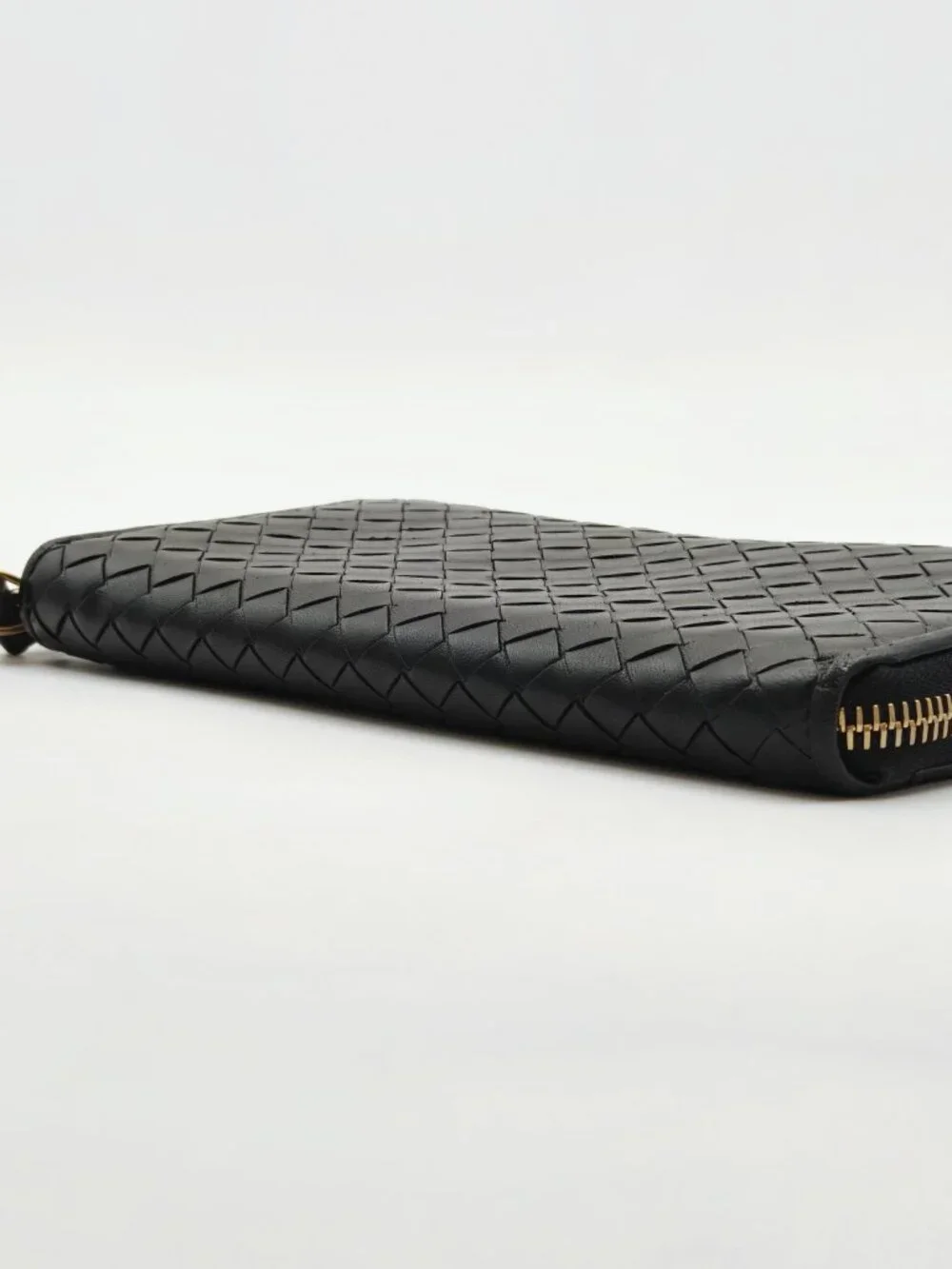 Bottega Veneta Intrecciato Zip Around Long Wallet Black Leather Auth Italy